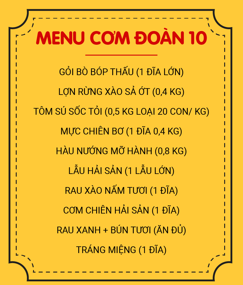 MENU CƠM ĐOÀN 10