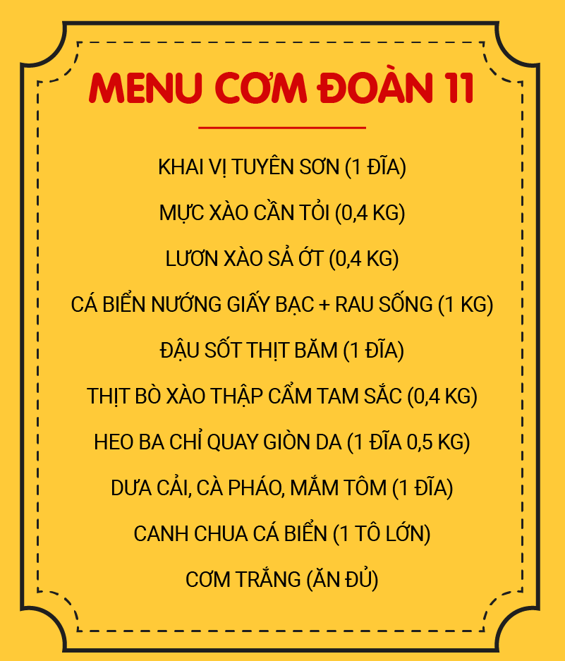 MENU CƠM ĐOÀN 11