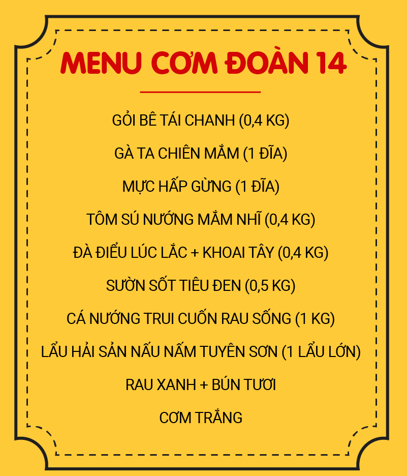 MENU CƠM ĐOÀN 14