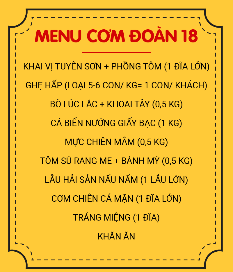 MENU CƠM ĐOÀN 18