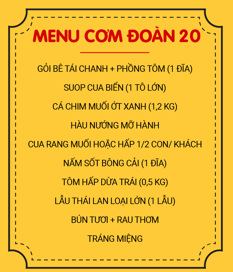 MENU CƠM ĐOÀN 20