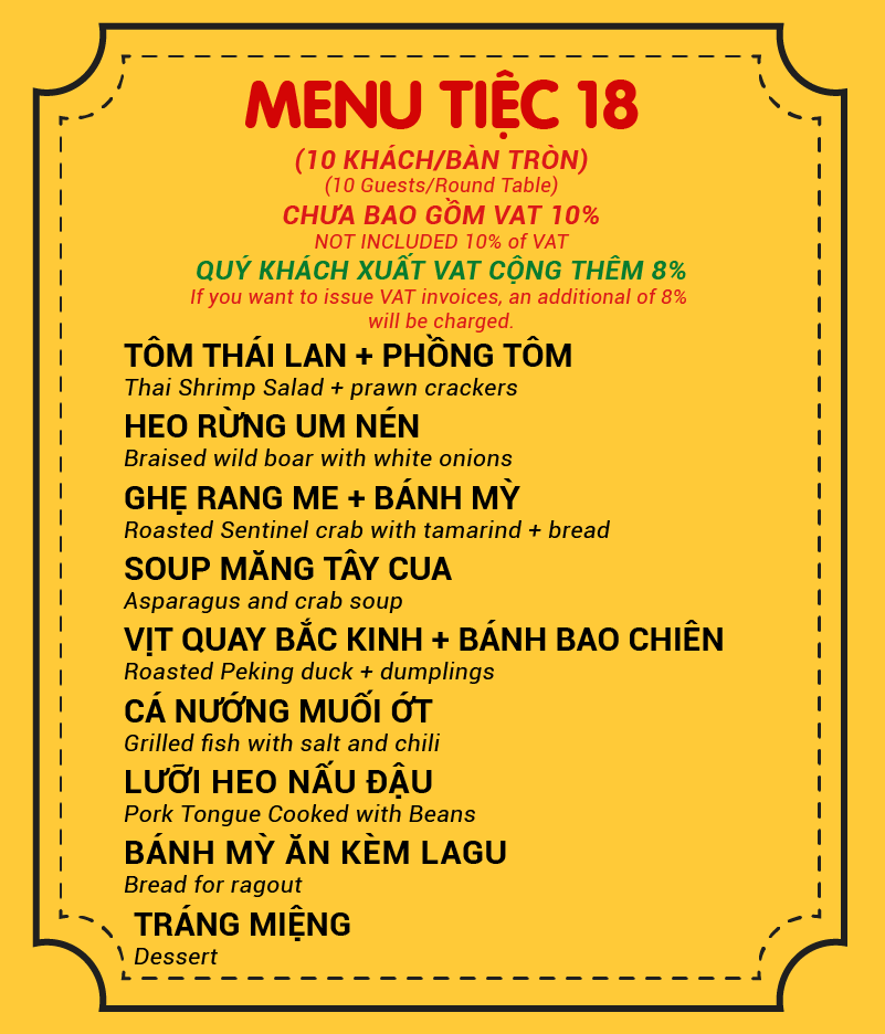 MENU TIỆC 18